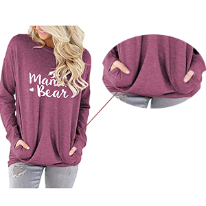 mama t shirts pocket shirt for women long sleeve mama bear tunic tops casual loose fitting