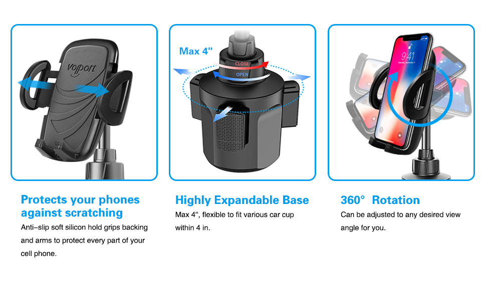 Car cup phone holder adjustable and rotatable