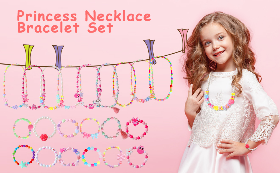 Little Girl Jewelry Princess Necklace Bracelets Set Wooden
