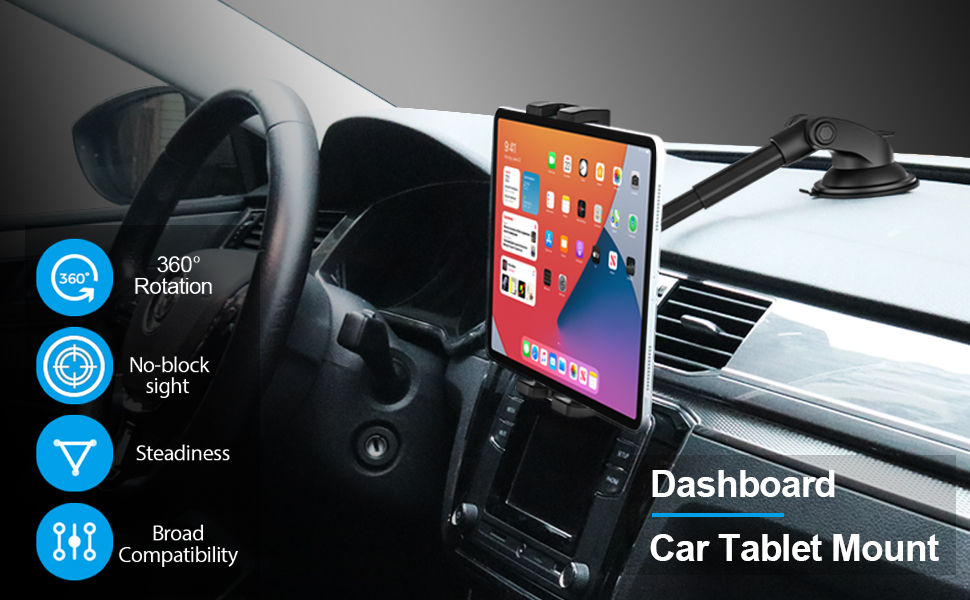 woleyi Car Tablet Holder Dashboard, Dash Phone Tablet Mount with Easy Telescopic Tube Design for