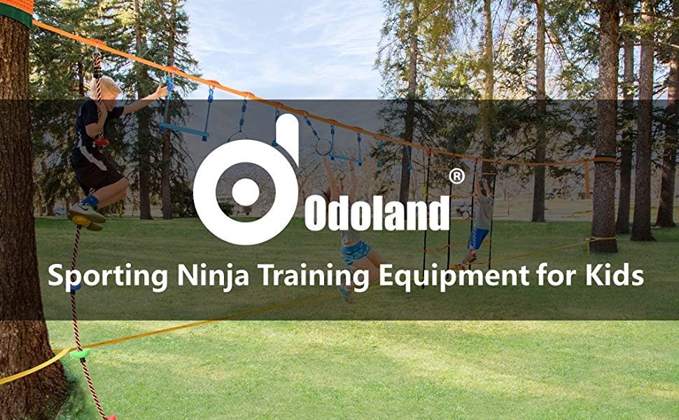 Odoland 50ft Slackline Ninja line Monkey Bar Kit for Obstacle Course