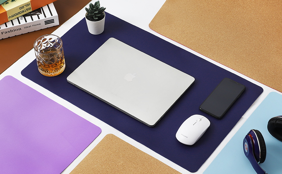 ABRAIGO 24"x 14" Large Natural Cork & PU Leather Desk Pad