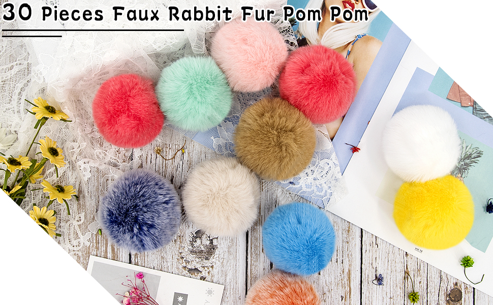 Package include 30 pieces faux rabbit fur pom pom balls in 15 colors, 2 pieces for each color