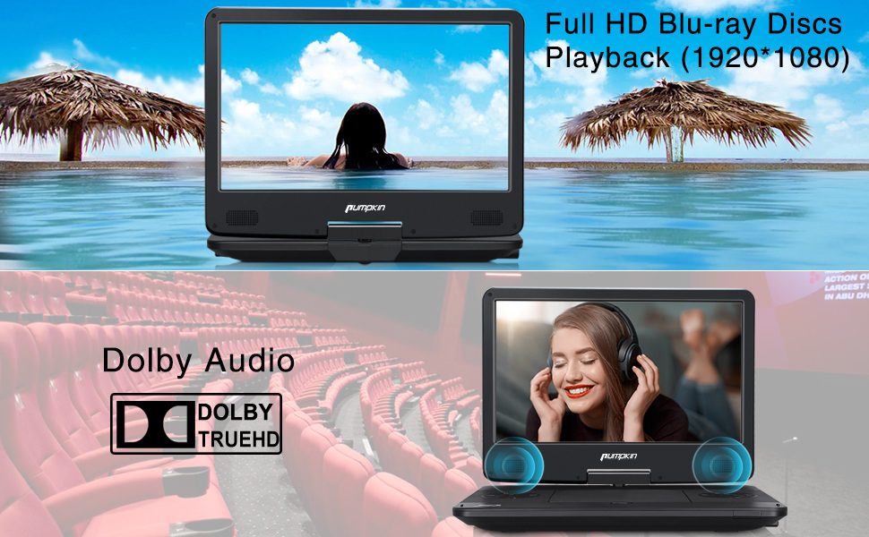 PUMPKIN 14 Inch Portable Blu Ray DVD Player with HDMI In/Output,Built