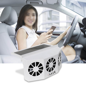 Luqeeg 3 Fans Solar Powered Car Cooler, Large Wide Angle, Portable Car Exhaust Ventilation Fan, Deodorant and Energy Saving, with Solar Location Outside The Window, White 25 1
