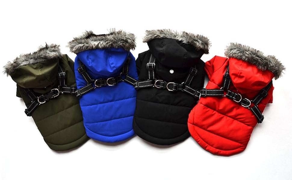 Poseca Dog Coats with Harness Waterproof Dog Jackets Puppy Coat Small