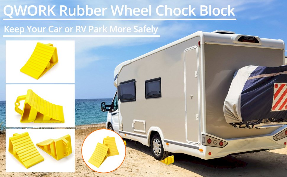 QWORK RV Wheel Chocks, 4 Pack Heavy Duty Car RV Tire Chocks