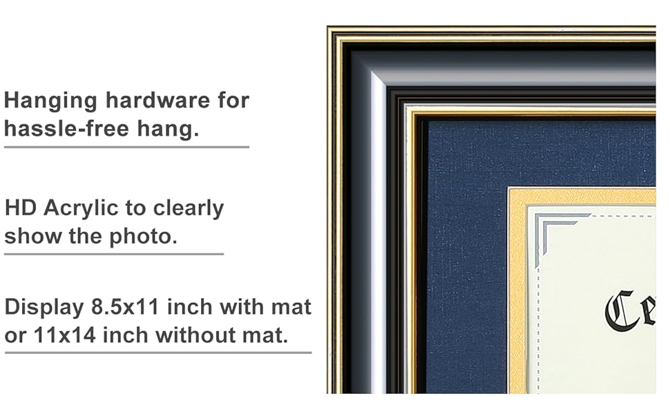ELSKER&HOME Diploma Frames 11x14 with Luxury Black Velvet Mat Solid Wood Fits 11x14