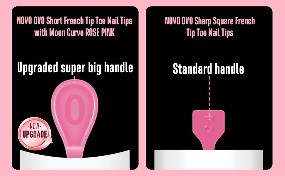 Short French Tip Toe Nail Tips with Moon Curve ROSE PINK