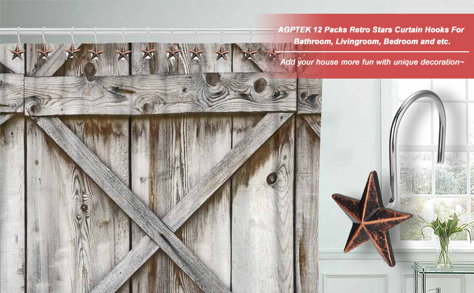 AGPtek Star Shower Curtain Hooks, 12PCS Anti Rust