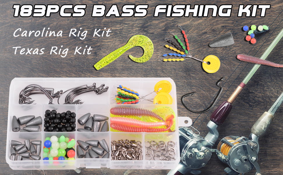 AGOOL Bass Fishing Tackle Kit 183pcs Carolina Rig Texas Rig Kit Including Bullet