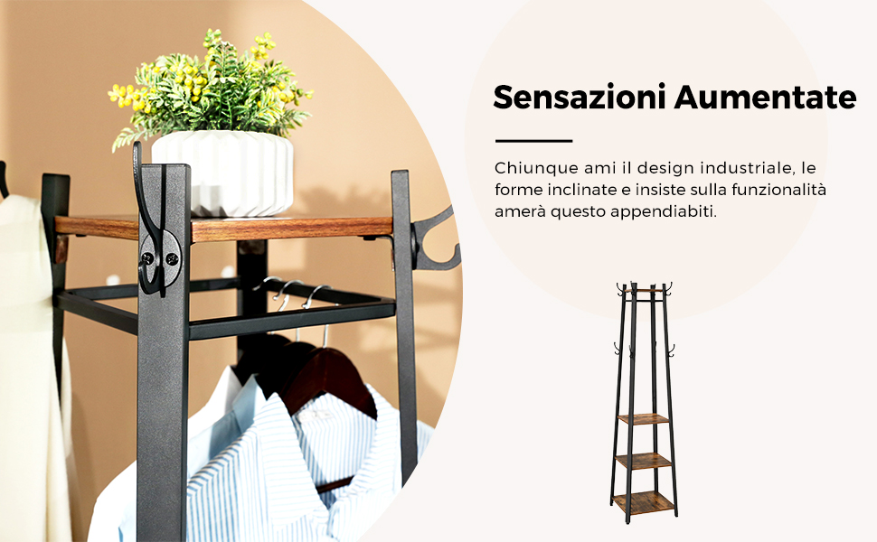 VASAGLE Appendiabiti Per Cappotto, Portabiti Con 3 Ripiani, Scaffale Con Ganci E Barra Appendiabiti, Struttura In Ferro Da SONGMICS 14 1