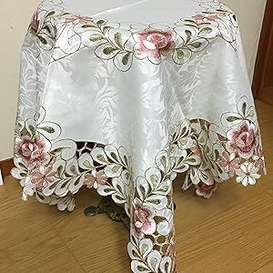 Amazon｜テーブルクロス‐正方形 北欧風‐刺繍レース サイド