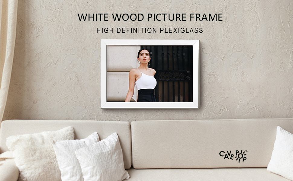 CAVEPOP 12x18 White Wooden Picture Frame with Polished