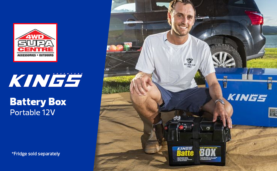 Kings Battery Box Portable 12V 2X USB & Cig Socket Fits Most Deep Cycle