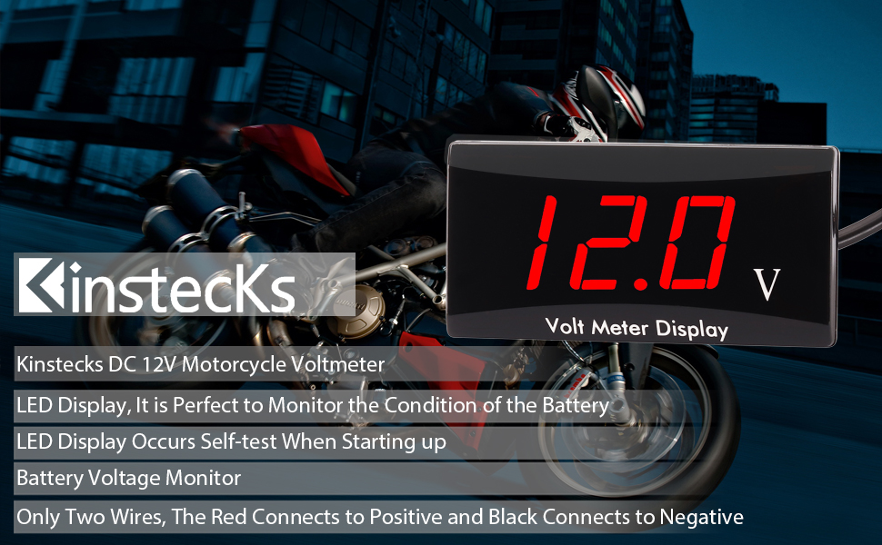 Kinstecks Motorcycle Voltmeter DC 12V Digital Voltmeter Gauge LED