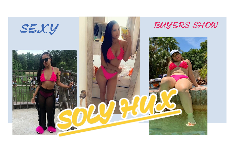 SOLY HUX Women's Sexy Halter Top Swimsuit Flower Appliques Triangle Bikini Set