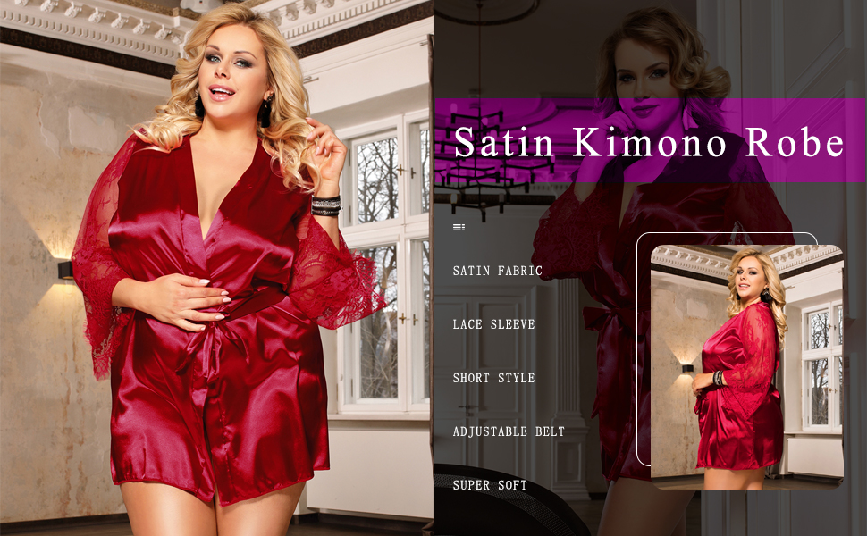 satin kimono robe for women short bathrobe plus size