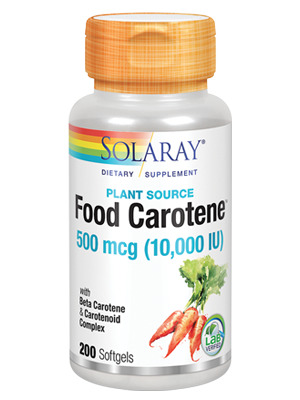 SOLARAY Food Carotene, Vitamiin A 10000 IU | Tervislik nahk, silmad, antioksüdant ja immuunsuse tugi (200 CT)