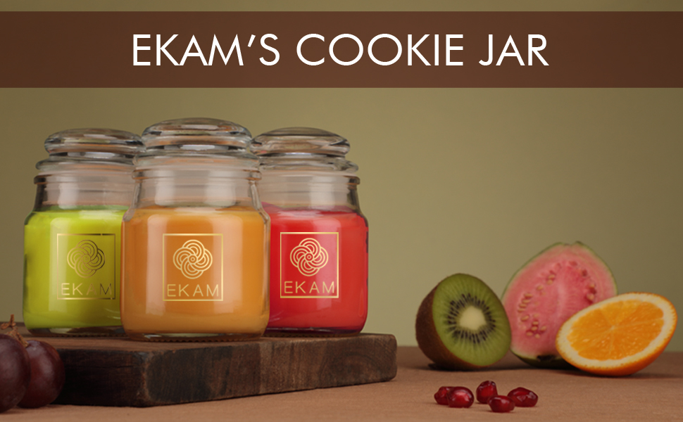EKAM Glass Cookie Jar Candle Combo Jasmine Pack Of 3, Burn Time 18