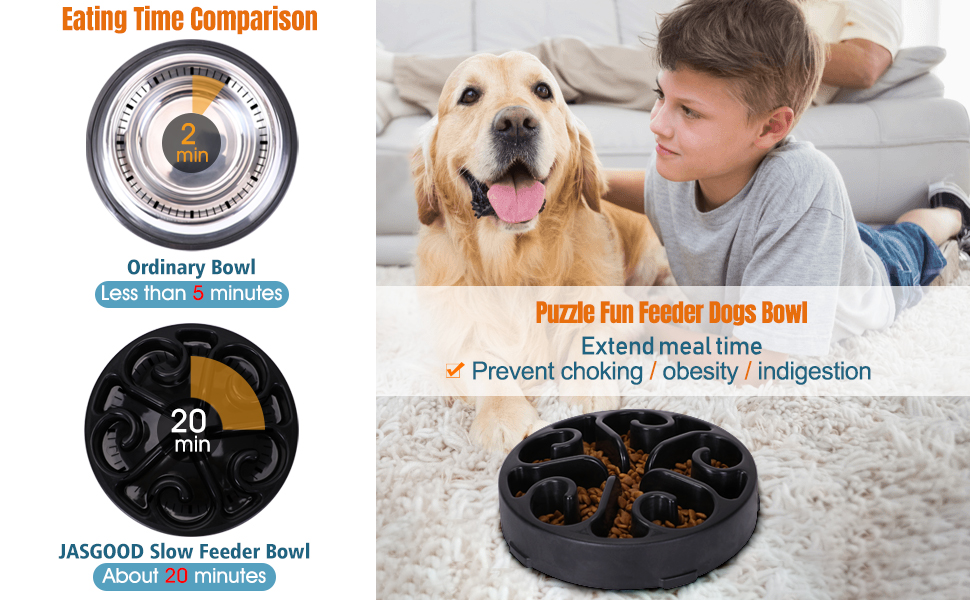 JASGOOD Slow Feeder Dog Bowl Slow Eat Feeder for Fun Slow