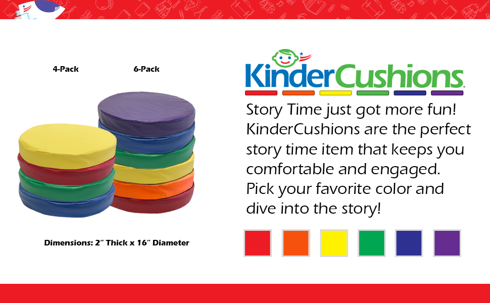 KinderMat Floor Disks/Seats, Story Time Cushions for School Or Home, 16" Wide by 2