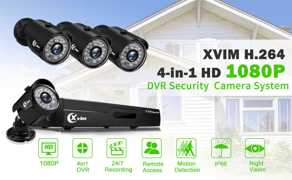 XVIM 1080P Wired Home Security Camera System 4CH CCTV DVR