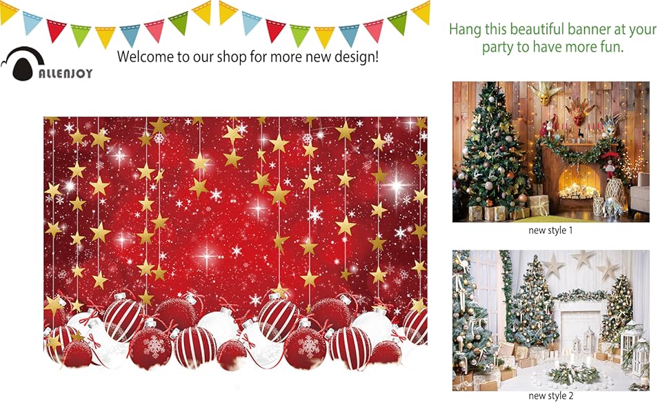 Allenjoy 7x5ft Christmas Snowflake Backdrop Gold Glitter Sparkle Star Red Snowball