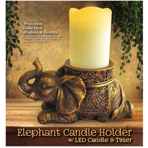 Elephant Figurine Candle Holder Flameless LED Pillar Candle Antique Gold Home Decor Gift