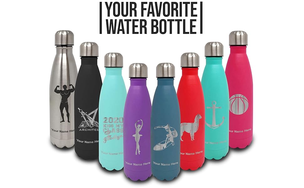 LaserGram Double Wall Stainless Steel Water Bottle, High