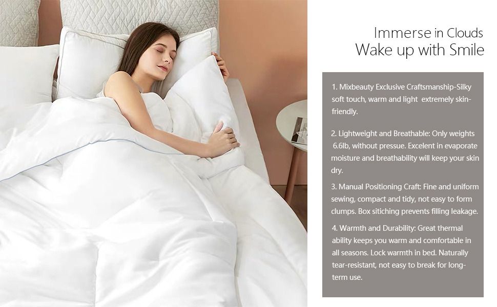 Mixbeauty Comforter King Duvets Insert, All Season White Microfiberfill Alternative Comforter
