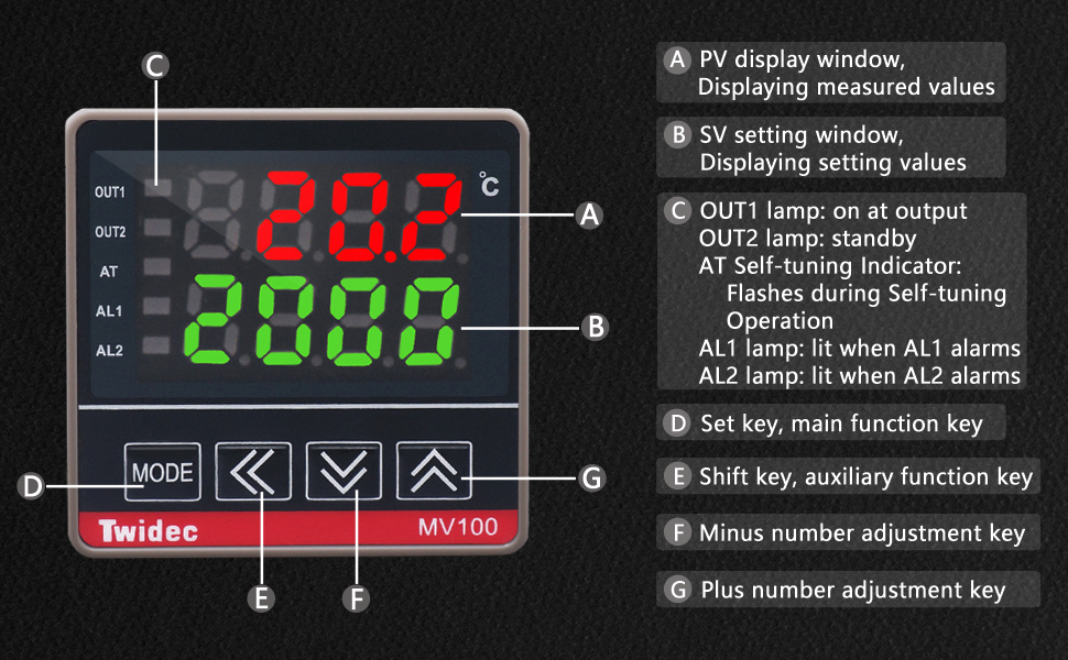 Twidec/MV100B10 Digital Display PID Temperature Controllers Thermostat