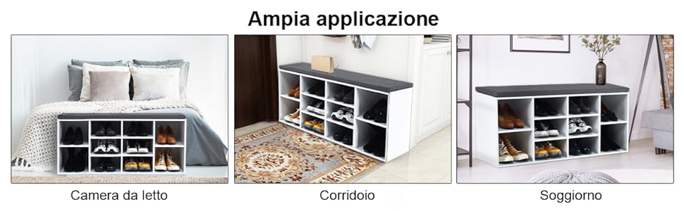 COSTWAY Scarpiera Salvaspazio Da Ingresso Con 10 Scomparti, Panca Contenitore Con Cuscino, Cassapanca Portascarpe 104 X 30 X 48cm, Bianco 13 1