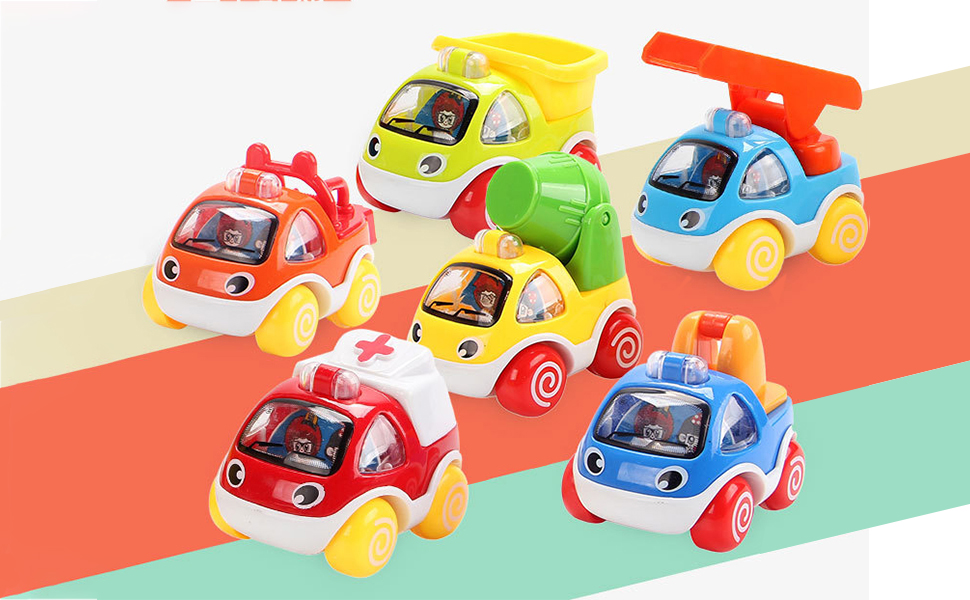 Baby Toy Cars, 6Pcs Early Educational Car Toys, Friction Powered Push