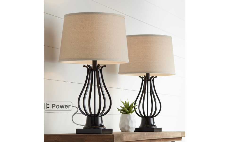 Hadley Modern Industrial Rustic Table Lamps 26" High Set of 2 with AC