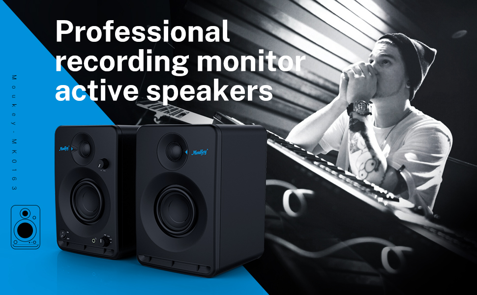 Moukey 3'' Studio Monitors Bookshelf Speaker (Pair) 2.0 Stereo Powered Speakers Active Near