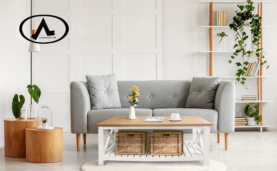 Amazon Com Charavector Farmhouse Coffee Table For Living Room White Wood Rustic Tables Clearance Natural Reclaimed Coffe Industrial Large Table