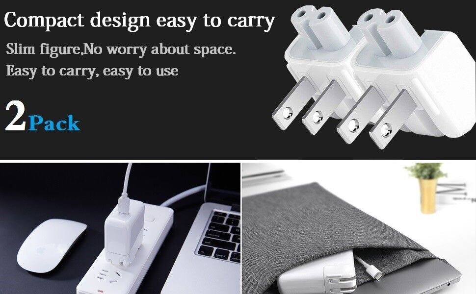 AC Power Adapter US Wall Folding Plug Duck Head (2 Pack