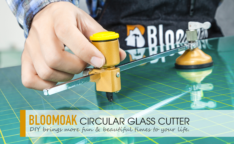 Heavy Duty Circular Glass Cutter with Round Knob Handle and Suction Cup Adjustable Diamond Glass