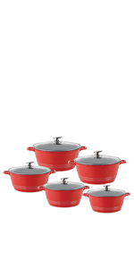 casserole red, stockpot red, pot set red, red pot induction