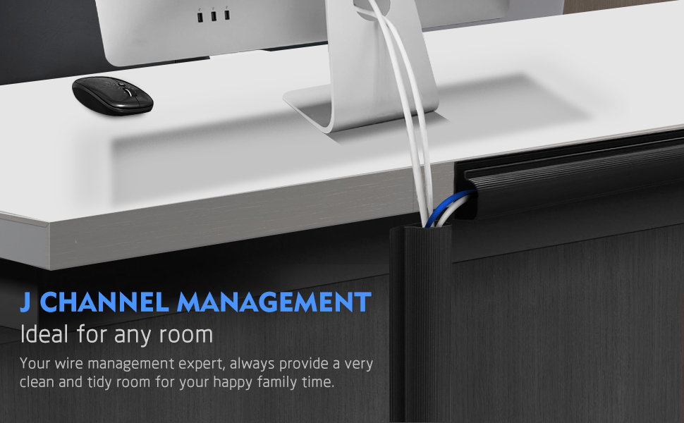 J Channel Cable Raceway with 5M Adhesive Computer Desk Cable