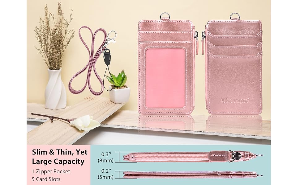 Badge Holder with Zipper and Lanyard, Wisdompro 2Sided PU Leather ID