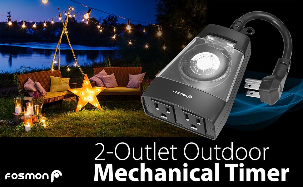 Fosmon Dual Outdoor Timer Outlet, 15 Amp 24 Hour Mechanical Light Timer
