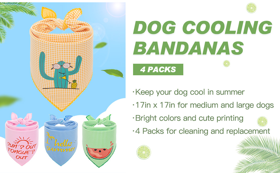 KOOLTAIL Dog Instant Cooling Bandana 4 Packs Kerchief