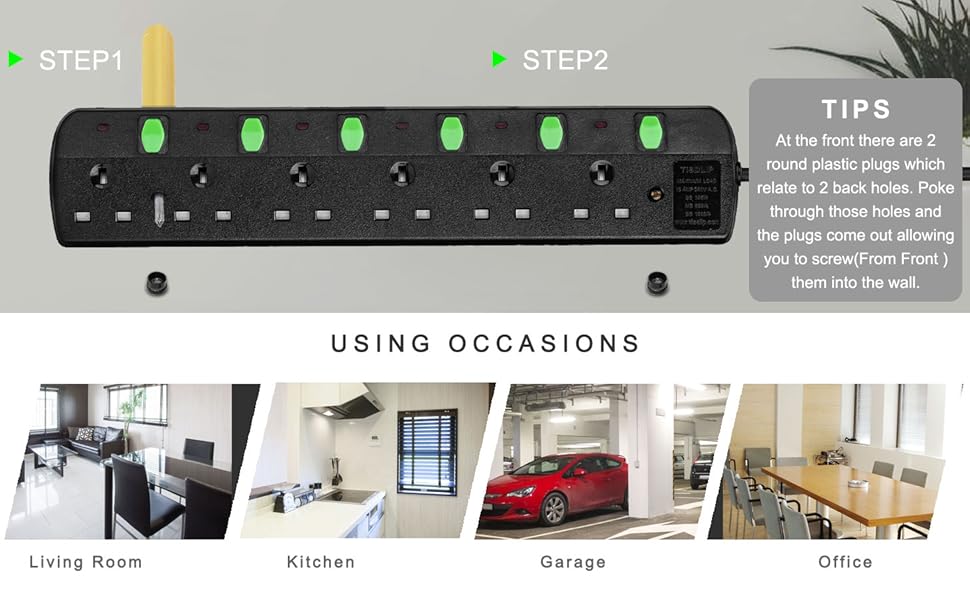 TISDLIP 6 Way Extension Lead with Switches, 1.8M/5.9Ft Electric