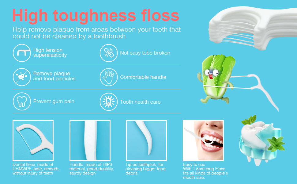 Dental Floss Pack of 300 Dental Floss Sticks Dental Floss Holder with