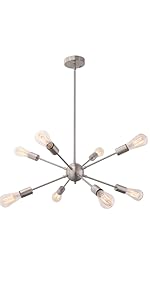8 Lights Sputnik Chandelier Brushed Nickel Pendant Lighting Modern Vintage Ceiling