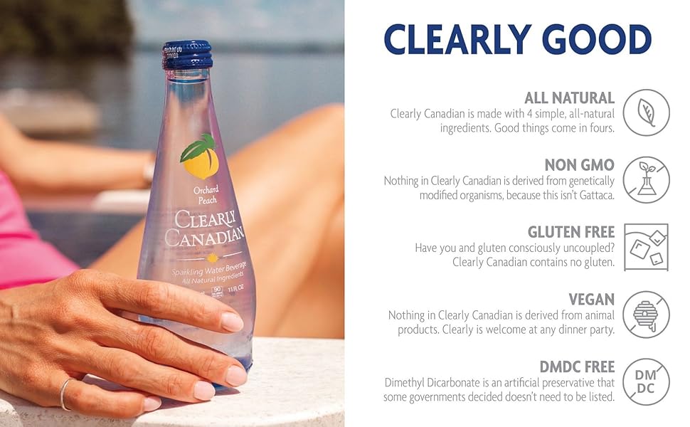 Clearly Canadian Orchard Peach Sparkling Spring Water Beverage, Natural & Carbonated, Flavored Seltzer Water, 1 Case (12 Bottles x 325mL) clearly canadian orchard peach