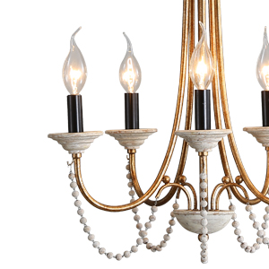 farmhouse chandelier with wooden beads