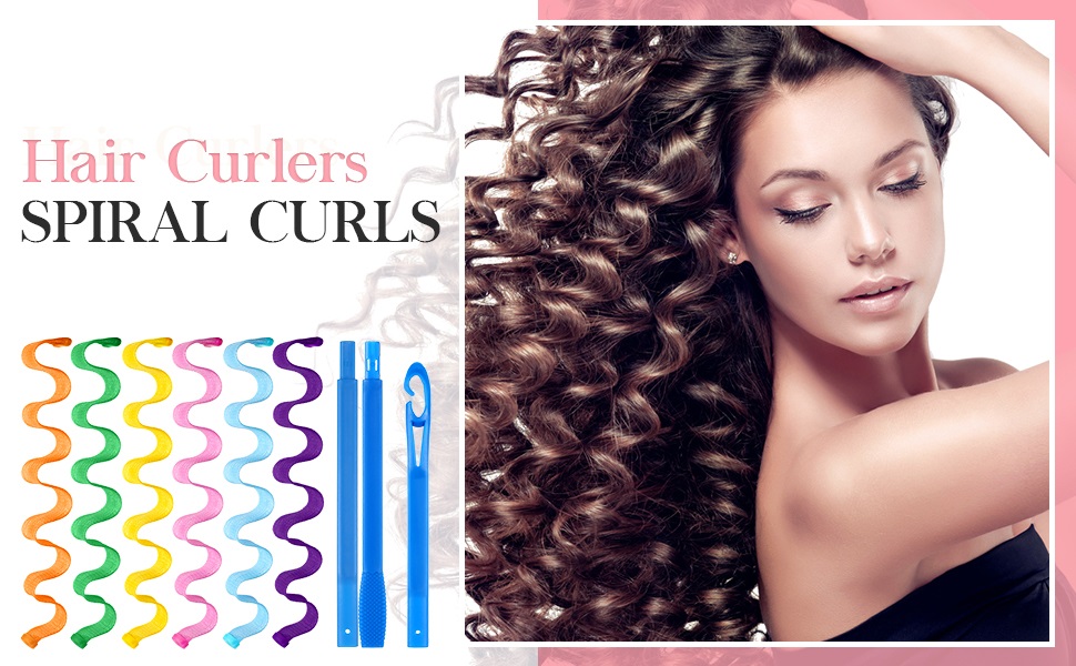 STAR WORK 14pcs Hair Curlers Spiral 30 cm Curls Styling Kit, No Heat
